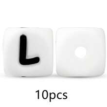 10颗12毫米硅胶白底黑色字母珠，可用于DIY钥匙扣、姓名牌制作，是周年纪念礼物的理想选择。 - 黑與白 - 查看 8