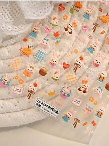 1件田园风刺绣兔子蝴蝶结可爱5D浮雕自粘美甲贴纸兔子胡萝卜南瓜美甲贴花 - 彩色 - 查看 6