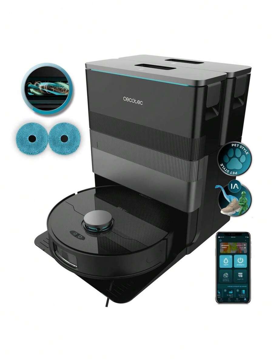 Cecotec Robot hút bụi và lau nhà Conga X70 với đế tự đổ và trí tuệ nhân tạo tiên tiến: Làm sạch chính xác và hiệu quả với cảm biến thông minh, tránh vật cản và vướng mắc, hệ thống lau nhà với cây lau xoay cho kết quả hoàn hảo, lực hút mạnh mẽ 15000Pa cho thảm dày, cây lau có thể nâng và kéo dài để bảo vệ thảm và tiếp cận các khu vực khó tiếp cận, điều hướng tối ưu để lập bản đồ nhà bạn và thích ứng với mọi môi trường, lý tưởng cho mọi loại bề mặt mà không gặp lỗi. - Nhiều màu - Xem 1