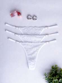 Kit com 2 Calcinhas de Renda com Regulagem Extremamente Sexy Fio Dental Duplo Sensual de Renda Lingerie Feminina Moda Intima Atacado - Branco - Visão 2