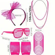 Bộ phụ kiện hóa trang phong cách retro thập niên 80 (5 món/3 món) - Băng đô, khuyên tai, găng tay lưới, vòng cổ, vòng tay. - những năm 80 - Xem 9