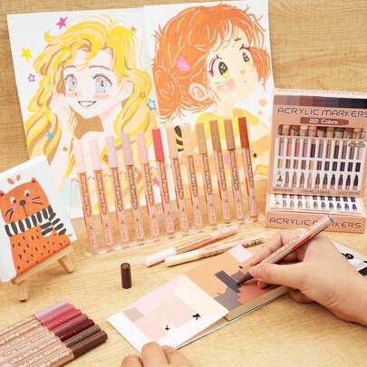 22 piezas de marcadores de pintura acrílica, serie de colores profesionales, punta extra fina de 0.7mm, adecuados para pintura en piedras, vidrio, madera, metal, manualidades