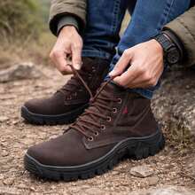 Men's Adventure Boot, Combat Style, Comfortable And Durable, Lug Sole, Ideal For Everyday Use And Hiking Trails - Coffee - View 7