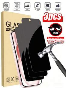 适用于 17 Pro Max 的 3 片装隐私防窥钢化玻璃屏幕保护膜。日常、办公和居家使用必备屏幕保护膜。防水钢化玻璃，防震，防刮，防指纹，全屏覆盖，兼容手机壳。 - 黑色 - 查看 34