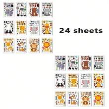 12/24pcs Cartoon Animal Stickers, Rhinoceros, Tiger, Lion, Monkey, Elephant, Zebra, Deer, Giraffe Stickers For DIY, Face Decor, Party Favors, School Craft Projects - Multicolor - View 7