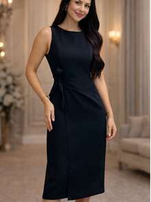 Women's Tailored Midi Dress - Elegant For Parties, Weddings Or Summer | White And Red Dress With A Perfect Fit - 黑色 - 查看 3