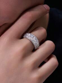 925 Sterling Silver Moissanite Ring, Hypoallergenic, Engagement/Wedding Ring, Minimalist Design, Versatile Daily Wear, Gift For Valentine's Day, Birthday, Wedding, Comes With Gift Box And Certificate - Silver - View 5