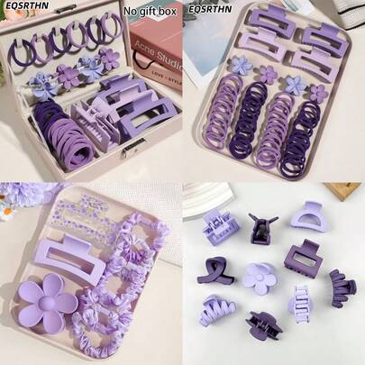 58pcs/10pcs/8pcs Purple Hair Scrunchies & Clips Set, Dreamy Purple Hair Accessories Set, Square Hair Clips + Small Scrunchies + Floral Hair Clips, Versatile Daily Wear Hair Accessories For Women