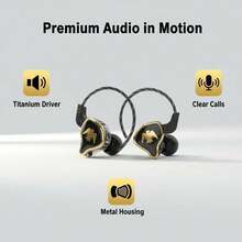Premium Hybrid In-Ear Headphones 10mm Titanium Driver, Crystal Clear Sound With Mic, Line Control, Black & Gold Metal, Perfect For Gaming, Music Lovers, Commuting & Office Use - Black - View 9