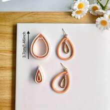 2pcs Geometric Shape Polymer Clay Mold, Fashionable Creative Hollow Geometric Ring Design Clay Earring Mold, Tool For Handmade Clay Craft Earrings - Apricot - View 5