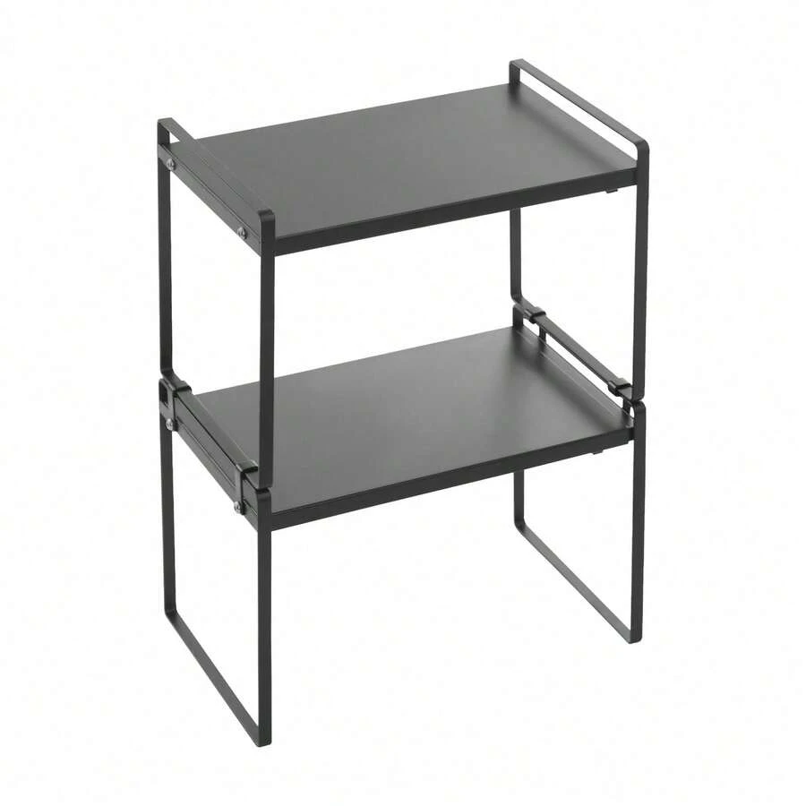 SENDERPICK 2-Layer Expandable Kitchen Cabinet Organizer Stackable Cupboard Shelf Adjustable Kitchen Cabinet Shelf - Black - View 1