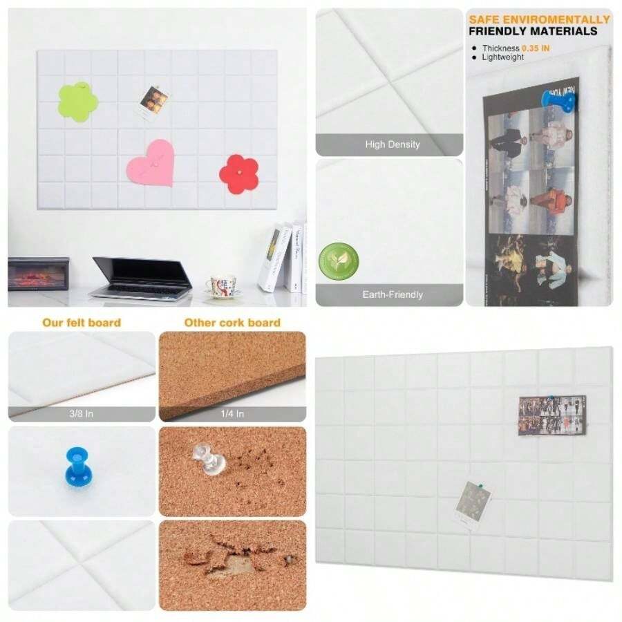Cork - Bulletin Board Tiles Office - Classroom, 6 Pack Tack - Cork Boards Walls, 12 * 12 In Square Prayer Pin Board, Adhesive Small Corkboard With 30 Push Pins 004 - 2 - 12 x 12 吋正方形純白色 + 6 - 查看 1
