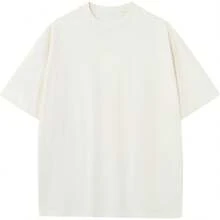 Men's Cotton T-Shirts Oversized Unisex Short Sleeve Crew Neck Loose Basic Tops Solid Athletic Tee - 白色 - 查看 1