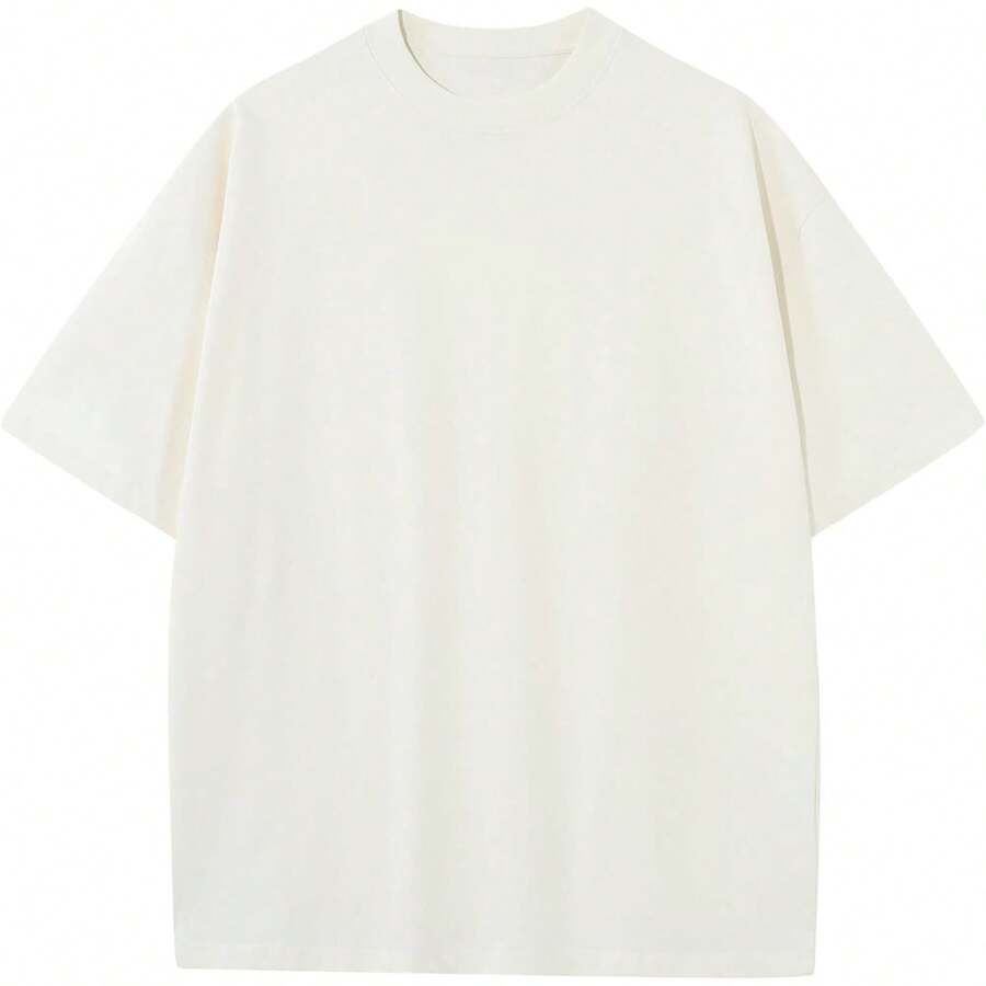 Men's Cotton T-Shirts Oversized Unisex Short Sleeve Crew Neck Loose Basic Tops Solid Athletic Tee - 白色 - 查看 1