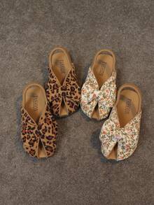 1 Pair Girls' Flat Slippers, 2026 New Fashion Bow Floral Open Toe Suede Princess Sandals - Beige - View 8
