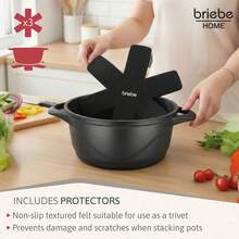 Batería de Cocina Inducción 6 Piezas, ✅ Envíos 24/48h✅, Aluminio Fundido, 3 Ollas con Tapa de Cristal Antiadherente, Briebe, MGK-18, 16-20-24 cm, Negro - Negro - Ver 9