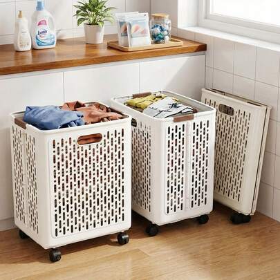 1pc Large Modern Foldable Multipurpose Plastic Laundry Basket, Laundry Basket, Storage Basket, Organizer Basket, Uncovered Foldable Design, Portable Storage Basket, Suitable For Clothes And Miscellaneous Items, Shower Rack, Home Living, Bathroom Storage - Eid Al-Fitr, Ramadan