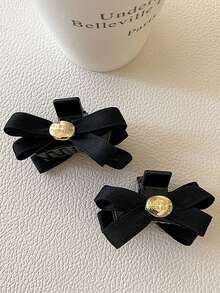 2pcs Cute Girl Bowknot Small Hair Clips, Black & Pink Princess Hair Claws, Bangs Clips, Half-Up Hairstyle Hair Claw, Sweet & Lovely For Daily Wear - Multicolor - View 10