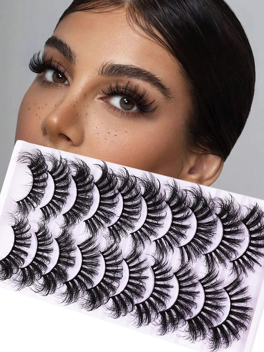 25mm Super Fluffy False Eyelashes, 10 Pairs Artificial Thick Criss-Cross Design, Extremely Dense, Instantly Enlarges Eyes, Creates Bold Eurasian Makeup Look - View 1