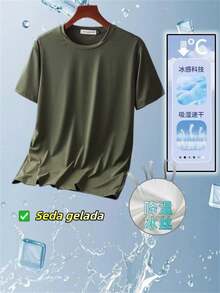 Set Of 3 Men's Short-Sleeve T-Shirts In Breathable, Quick-Drying Cool Silk Mesh - Army Green - View 5