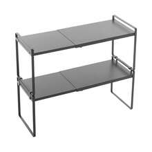 SENDERPICK 2-Layer Expandable Kitchen Cabinet Organizer Stackable Cupboard Shelf Adjustable Kitchen Cabinet Shelf - Black - View 3