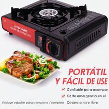 Mini estufa de gas. Cocina portátil de un quemador perfecta para aventuras, excursiones, días en familia y emergencias, estructura resistente con encendido confiable, tamaño práctico para transportar sin ocupar espacio y preparar alimentos deliciosos donde quieras sin complicaciones - Rojo - Ver 2