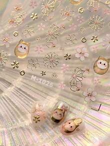 1个可爱招财猫粉色樱花金色印花3D果冻自粘美甲贴纸樱花春季美甲贴花 - 彩色 - 查看 10