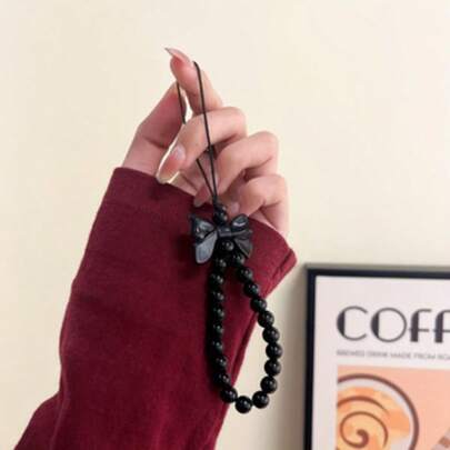 1pc Minimalist Black Bow Knot Pendant Universal Phone Case Camera Lanyard, Bag Hanging Decor, Phone Accessory, Phone Charm