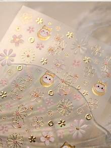 1个可爱招财猫粉色樱花金色印花3D果冻自粘美甲贴纸樱花春季美甲贴花 - 彩色 - 查看 9