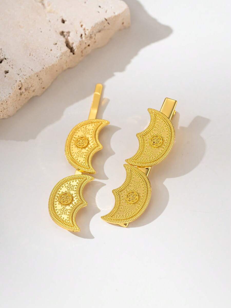 Herseygold 1pc Middle Eastern Arabic Bridal Jewelry Totem Crescent Moon Shaped Hair Clip, Holiday Headdress For Women, Daily Wear, Friend Gift - Gold - View 1