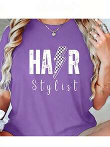 100% Comfortable Cotton Hairdresser Hairstylists Hairstyling Beautician Hair Salon-Shirt - 紫色 - 查看 1