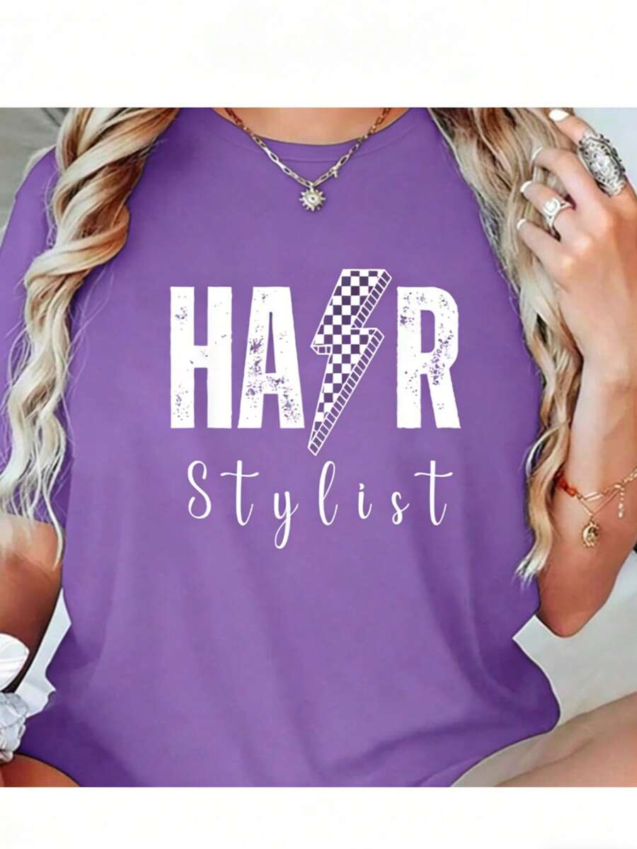 100% Comfortable Cotton Hairdresser Hairstylists Hairstyling Beautician Hair Salon-Shirt - 紫色 - 查看 1