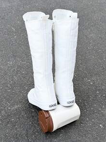 OPOEE帆布鞋，儿童中帮运动鞋，春秋季韩版，男女通用，时尚低帮休闲系带运动鞋，经典高帮运动鞋，百搭休闲运动滑板鞋 - 白色 - 查看 6