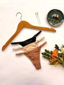 Set Of 5 Double Microfiber Thong Panties With Adjustable Heart-Shaped Straps And Cotton Lining - Nhiều màu - Xem 8
