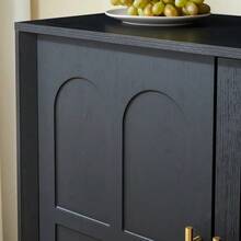 Aparador extragrande con espacio de almacenamiento, vitrina moderna con frente curvo, mueble de TV de 169 cm de largo, adecuado para sala de estar/cocina/comedor/pasillo, negro, 169*40*80cm - Negro - Ver 4