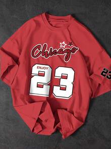 23 Chicago Enjoy T-Shirt, Unisex Men's And Women's Blouse, 100% Cotton, Top Premium Streetwear, New Release, Immediate Shipping, Various Colors!! - 紅色 - 查看 1