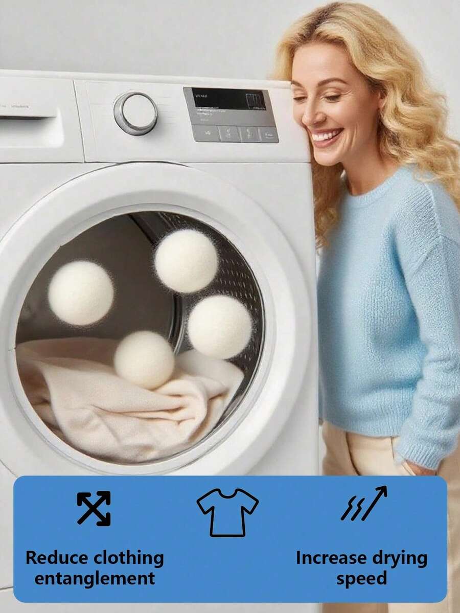 Reusable Wool Dryer Balls, Fabric Softener, Reduces Wrinkles And Static, Shortens Drying Time