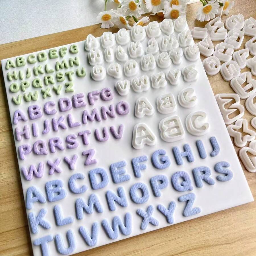 26件套大写字母聚合物粘土耳环模具套装，字母模具，粘土艺术模具，DIY珠宝吊坠制作工具，陶瓷字母工具包，DIY手工符号模具 - 白色 - 查看 1