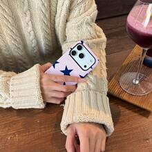 2-In-1 Glossy Phone Case With Pink Background And Red Star Pattern, Compatible With IPhone 16 Pro Max, 15 Pro, 13, 11, 12, XS, 8 Plus, 7 - Pink - View 9