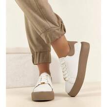 Beige Casual Platform Sneakers For Daily Wear - White - View 4