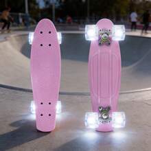 Patineta Tipo Penny Ruedas LED Iluminación Skateboard Compacto Diseño Urbano Ligero Superficie Antideslizante Estilo Colorido Ideal Paseos Nocturnos Gift Juvenil - Rosa - Ver 2