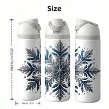 24 Oz Insulated Water Bottlea Elegant Silver Blue Snowflake Winter Tumbler Wrap Design For Women And Men Artistic Frozen Crystal Pattern Perfect Christmas Birthday Holiday Gift For Cold Season Snowy Forest Nature Lovers Exquisite Water Vessel Art - 24oz 1pc - 查看 3
