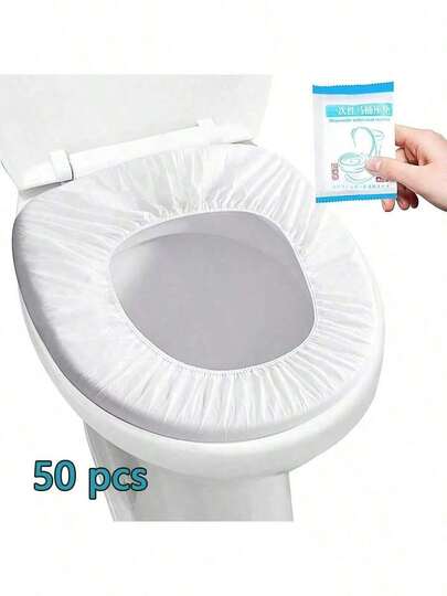 50pcs Disposable Waterproof Non-Woven Toilet Seat Cover, Portable Individually Wrapped Hygienic Toilet Pad, Travel Essentials For Hotel Hospital Household Public Restroom, Sanitary Toilet Seat Mat