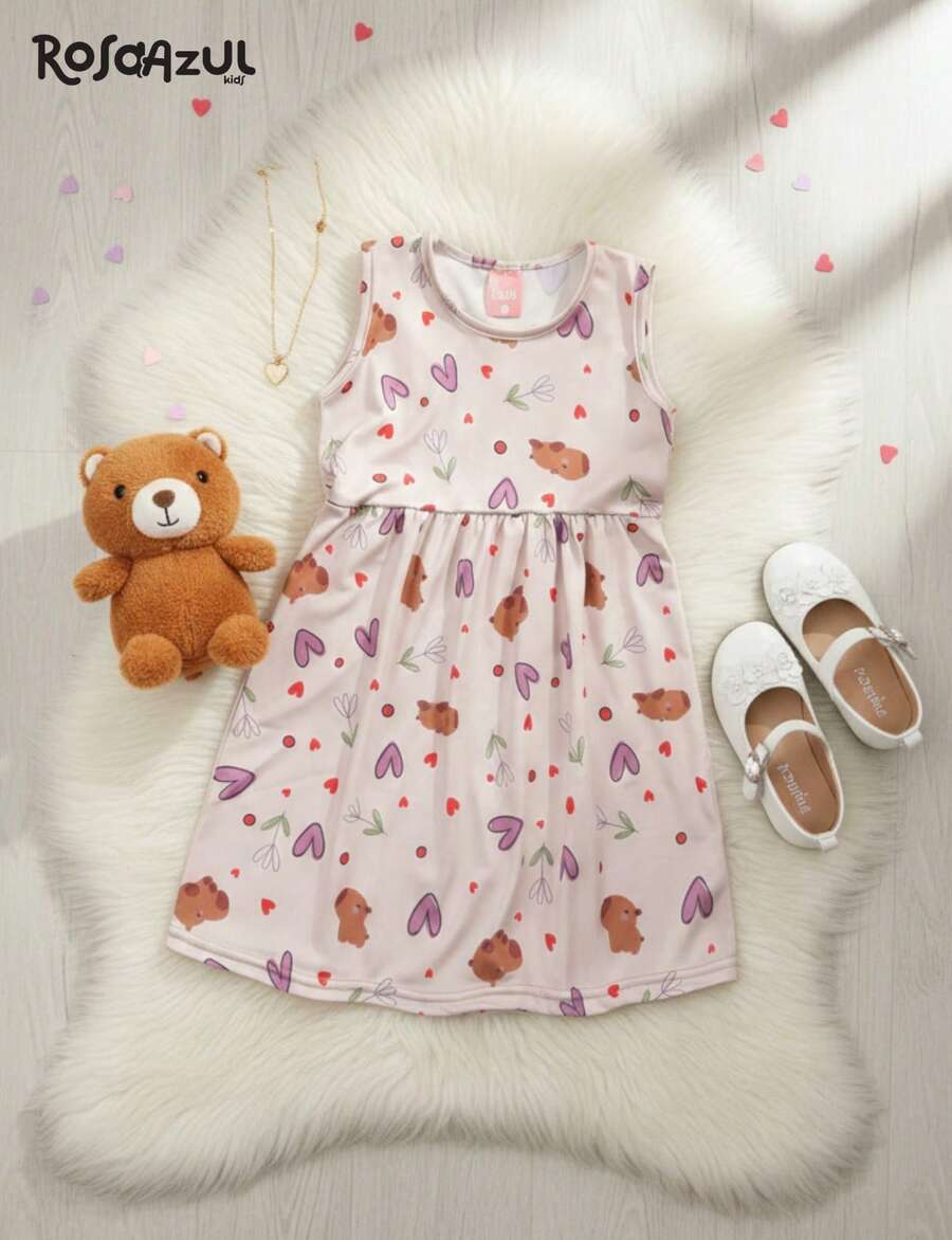Girls' Tank Dress With Capybara Print - Màu be - Xem 1