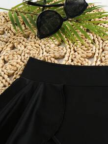 1 chiếc váy bơi nhung xếp ly/bèo nhún đính đá sang trọng, kiểu dáng thường ngày, thích hợp cho kỳ nghỉ, bãi biển, mọi mùa. Màu đen. - màu đen - Xem 4