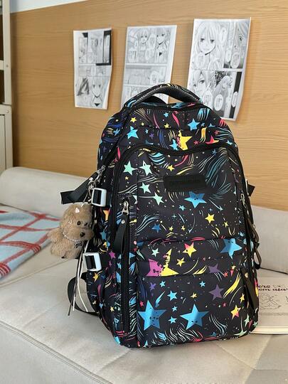 High-Quality Backpack, Korean Style Cute Graffiti Print, Large Capacity Backpack For Middle/High School & College Students