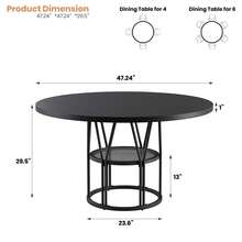 Techigher Round Dining Table For 4-6 People, Circle Kitchen Table, Farmhouse Dinning Room Tables With Storage Shelves & Metal Base, Circle Dinner Table For Kitchen, Living Room - 黑色 - 查看 8