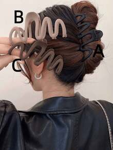 3 pièces/1 pièce Set Barrettes à cheveux en plastique mat de couleur unie et ondulées, accessoires de cheveux décontractés pour femmes, festivals, fêtes - Multicolore - Voir 2
