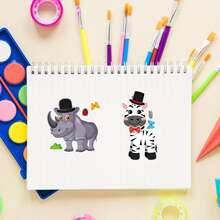 12/24pcs Cartoon Animal Stickers, Rhinoceros, Tiger, Lion, Monkey, Elephant, Zebra, Deer, Giraffe Stickers For DIY, Face Decor, Party Favors, School Craft Projects - Multicolor - View 5