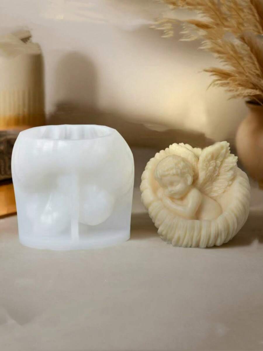 1pc New 3D Rose Angel Scented Candle Silicone Mold, Shell Angel Aroma Stone Silicone Grinder, Holiday Gift, Desktop Decor - A-White - View 1
